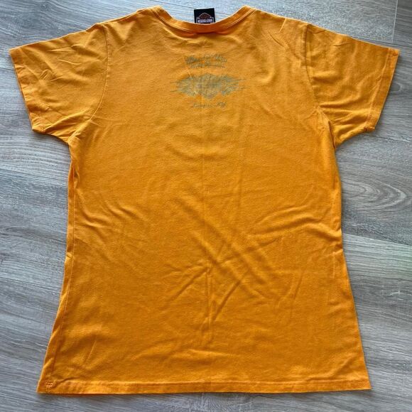 Harley Davidson Orange Bedazzled Tshirt Biker Motorcycle Kawaii Y2K Top Moto - Picture 5 of 8